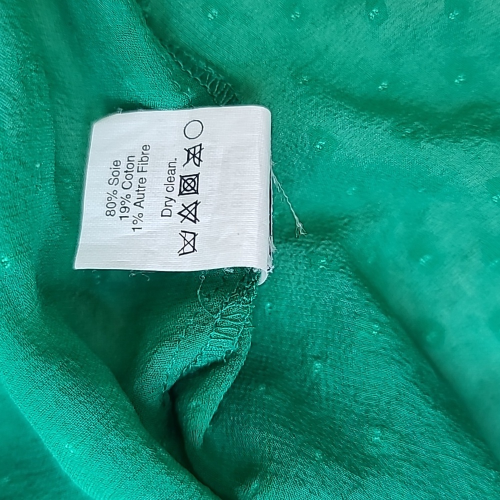 J Crew Flowy Sheer Silk Chiffon Long Sleeve Dot Blouse in Green - Picture 15 of 17